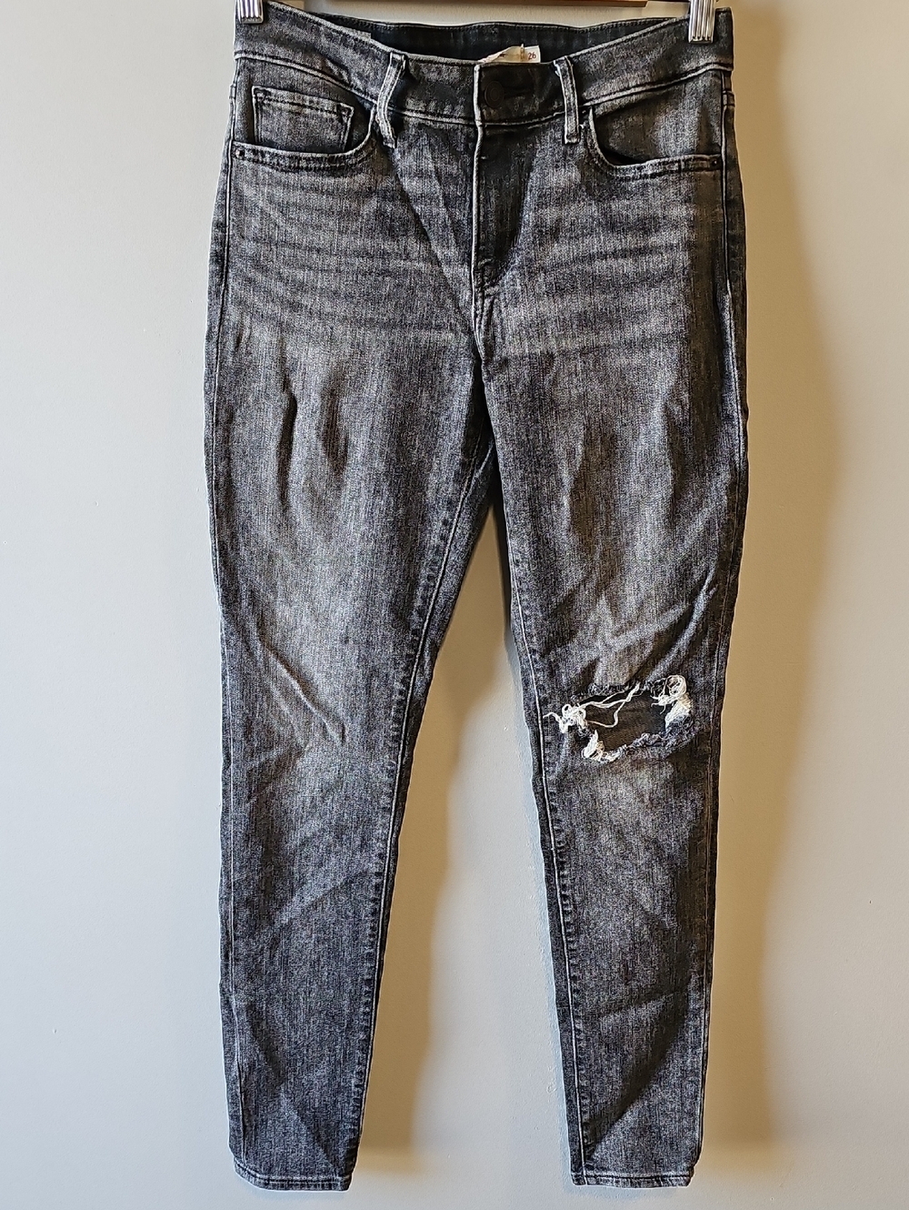 Levi's 711 Charcoal Black Distressed Skinny Jeans